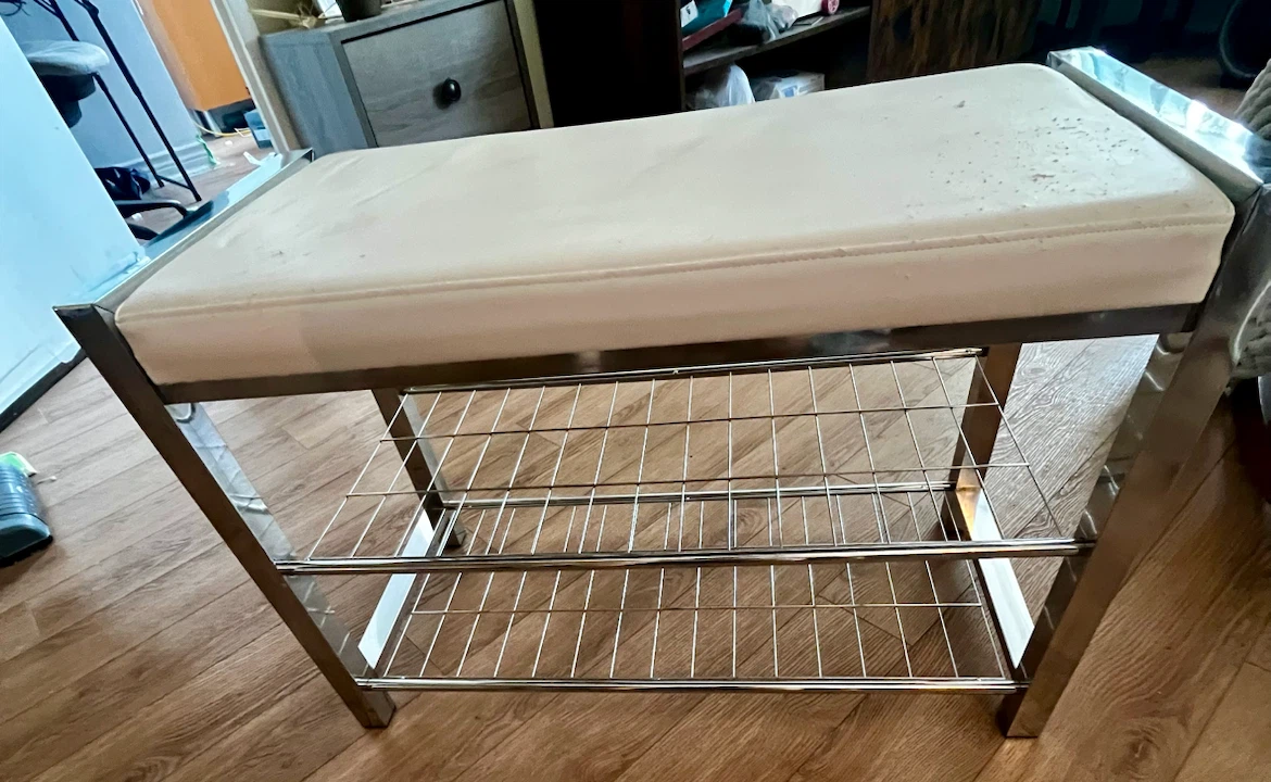 Chrome and White Padded Shoe Bench - photo 3