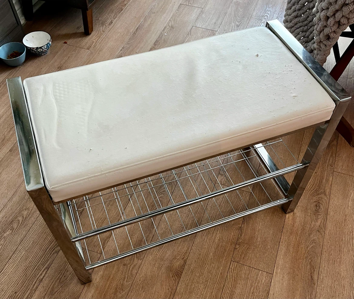 Chrome and White Padded Shoe Bench - photo 4