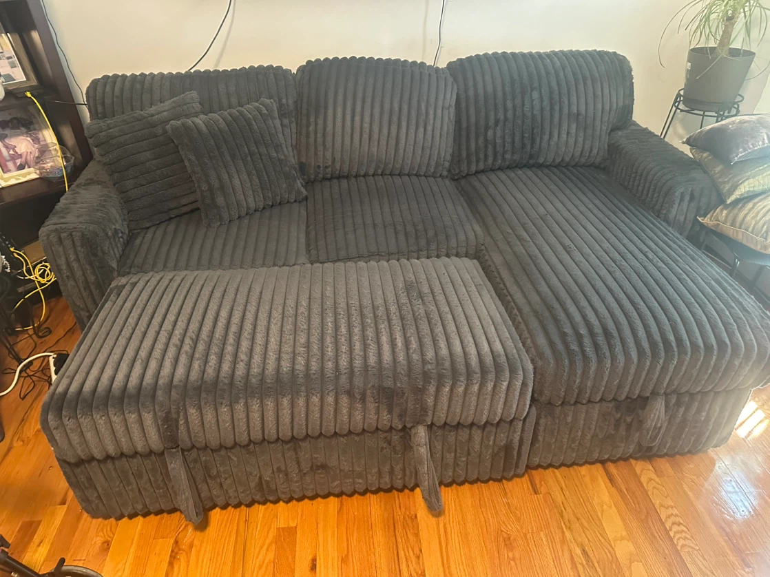 Dark Gray Corduroy Sectional Sofa with Pull-Out Bed - photo 2
