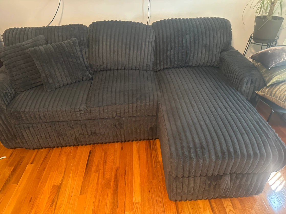Dark Gray Corduroy Sectional Sofa with Pull-Out Bed - photo 3