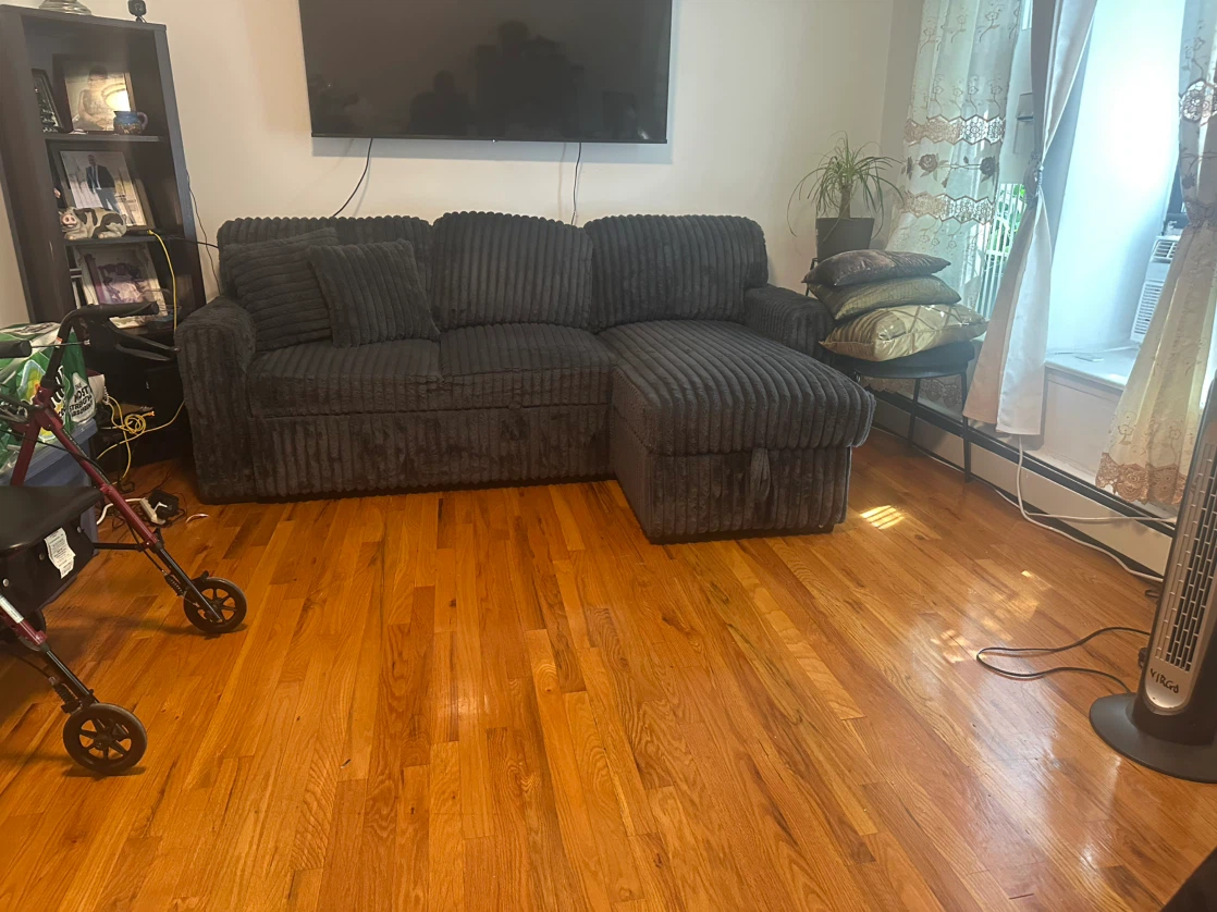 Dark Gray Corduroy Sectional Sofa with Pull-Out Bed - photo 4