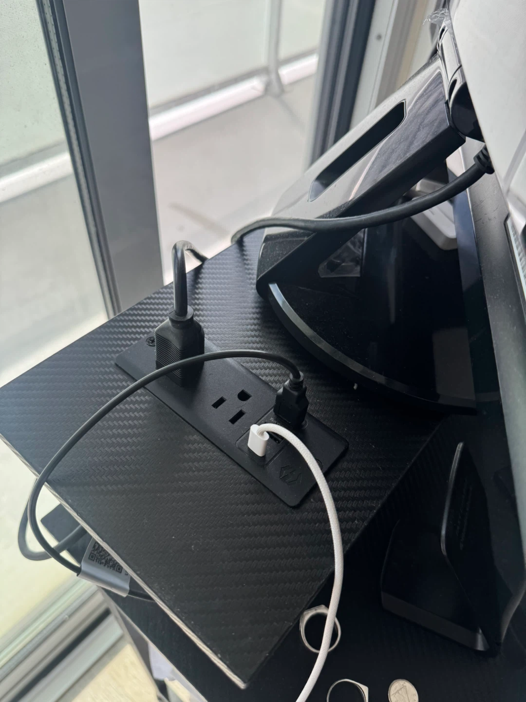 Carbon Fibre Look Computer Desk with Power Outlet - photo 2