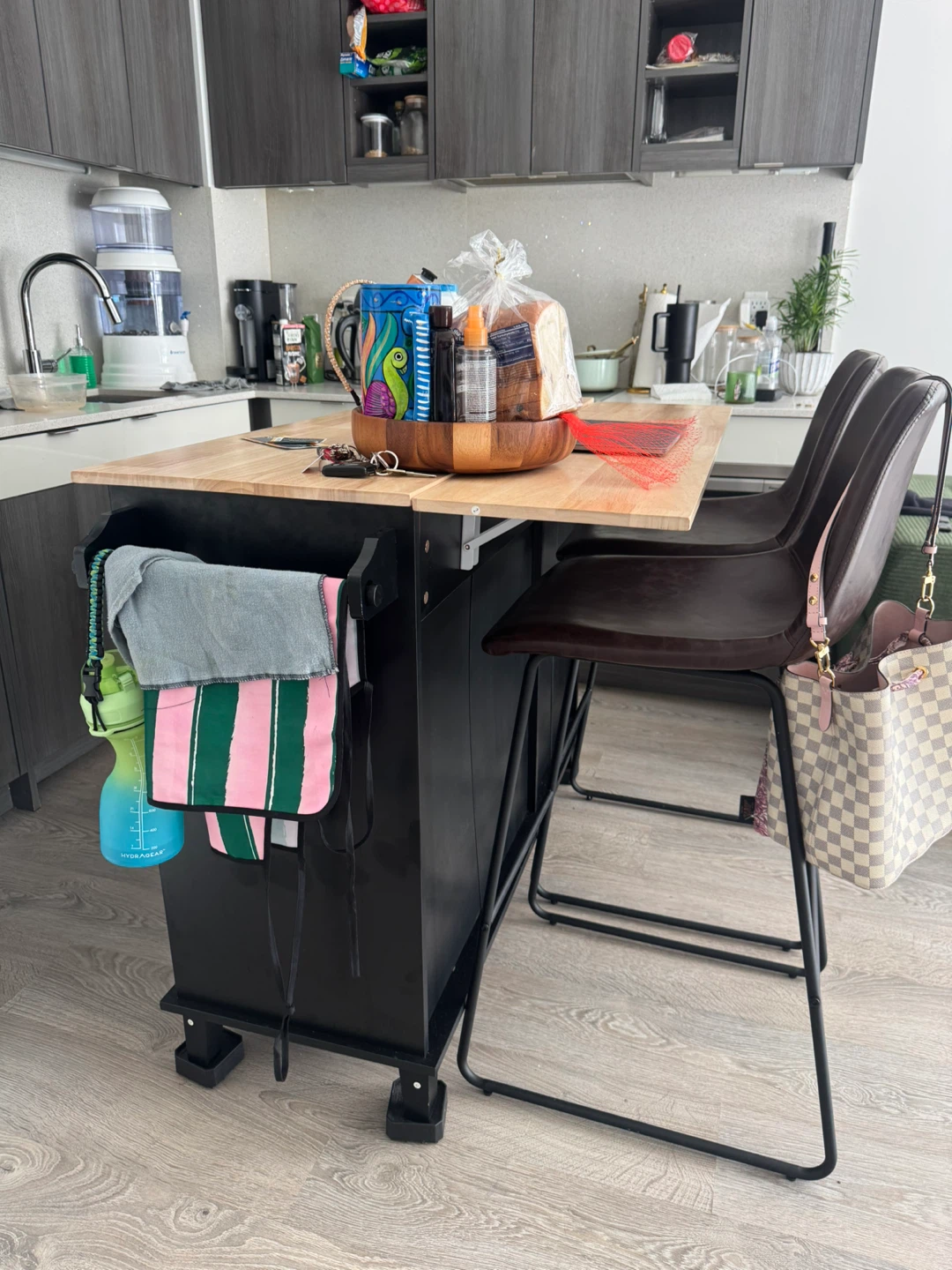 Kitchen Island with Waste Bin and Storage