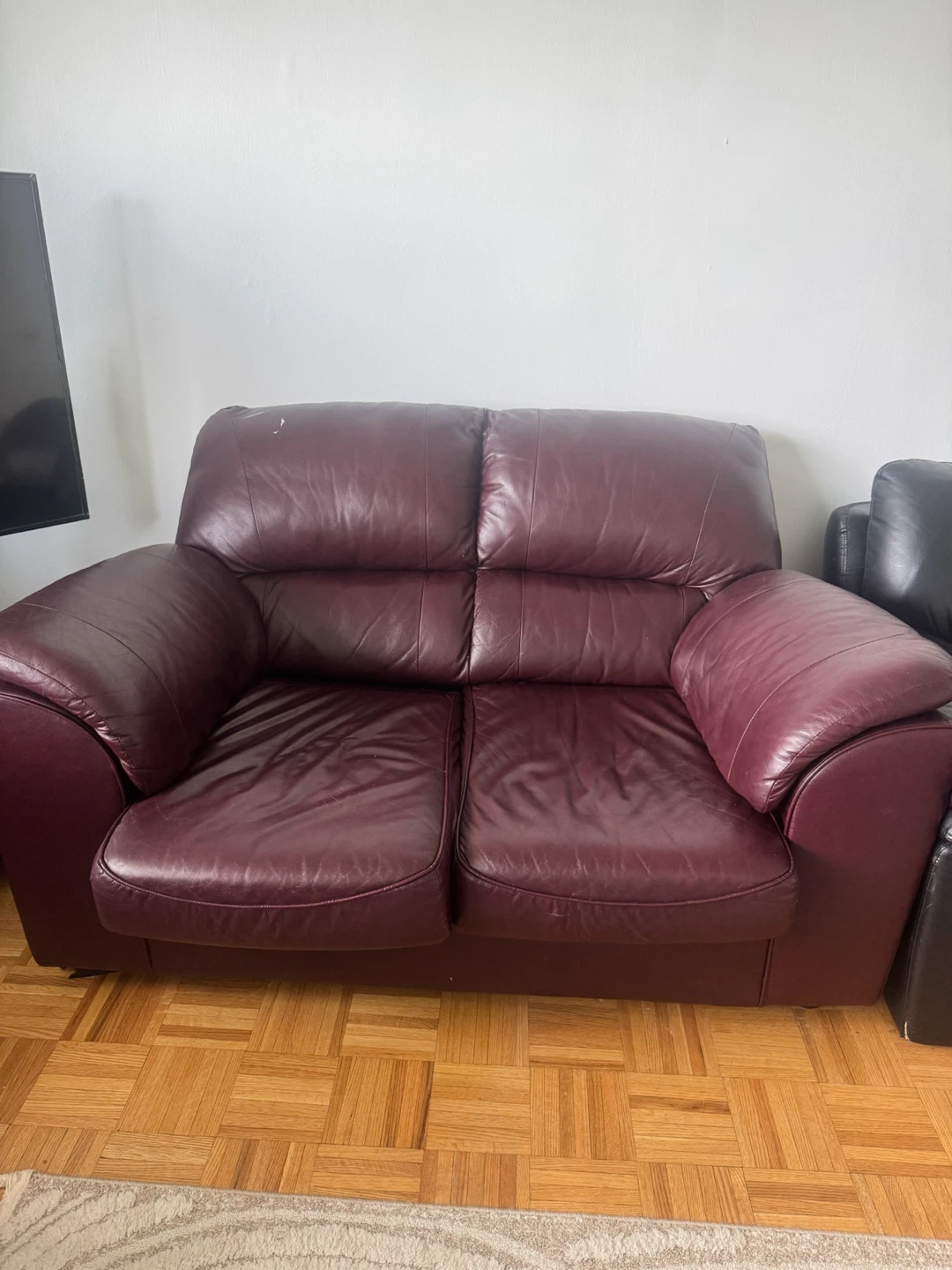 Burgundy Leather Loveseat