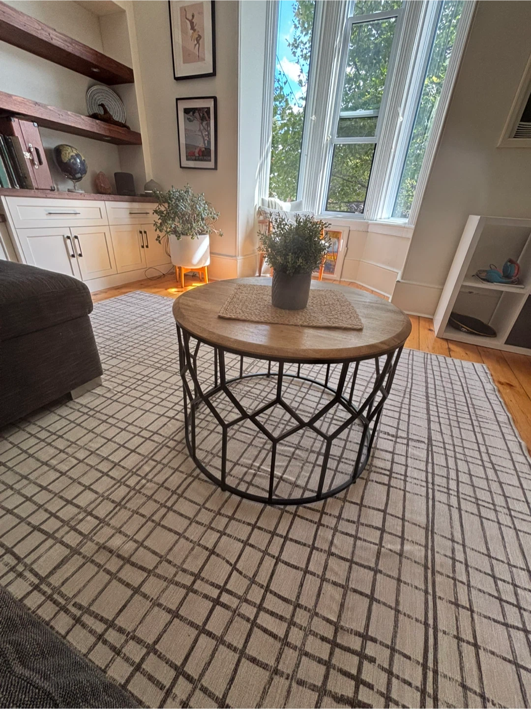 Round Wood and Metal Coffee Table