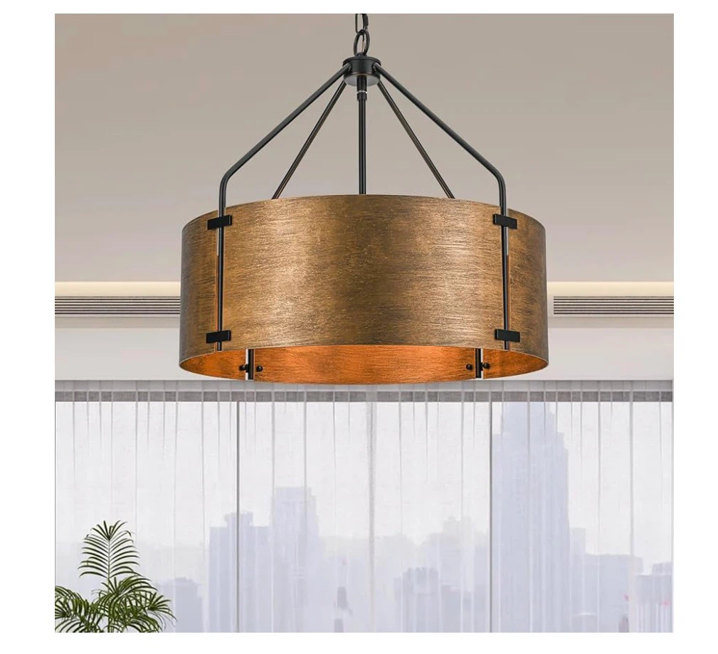 Drum Chandeliers for Dining Room,56 CM Copper Bronze Metal