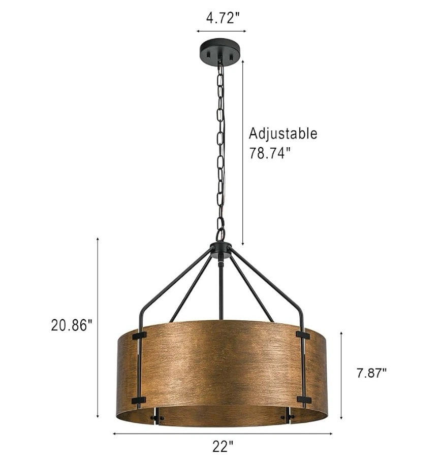 Drum Chandeliers for Dining Room,56 CM Copper Bronze Metal - photo 3