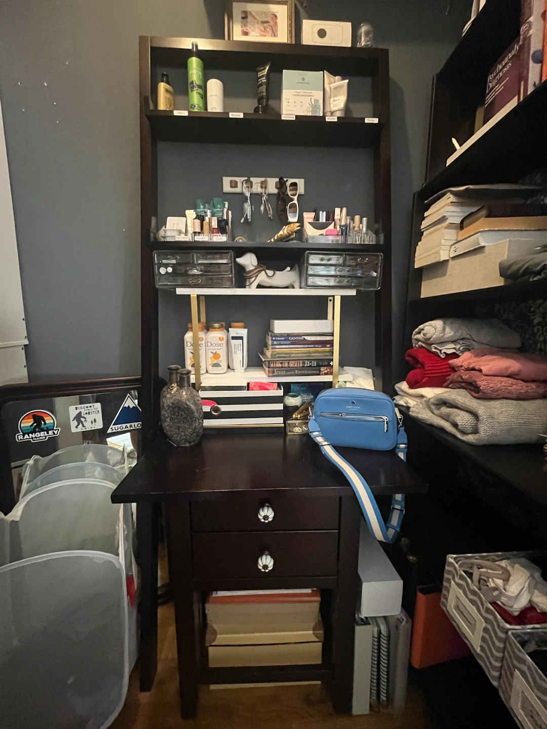Dark Wood Ladder Desk with Drawers