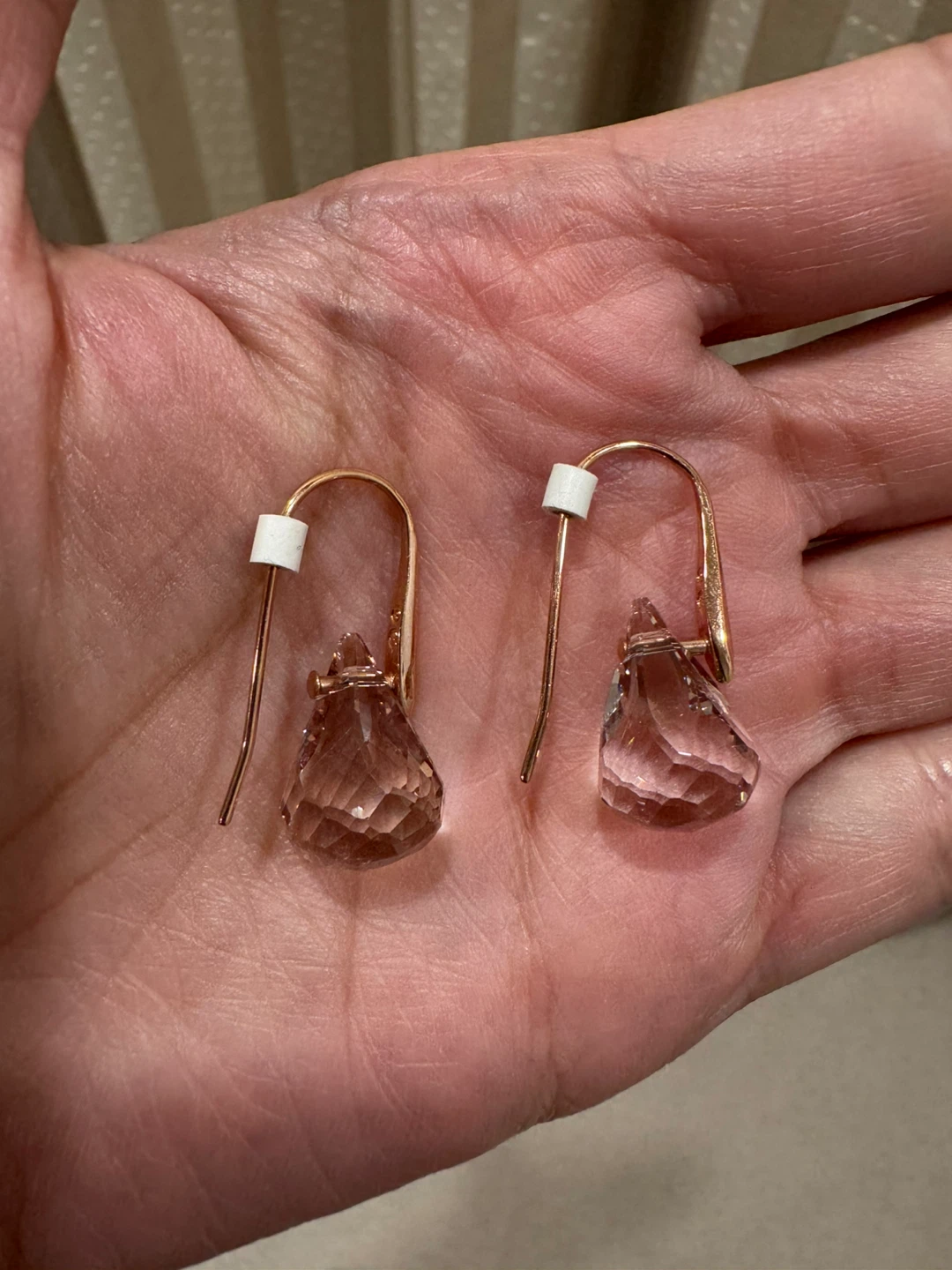 Swarovski pink lunar drop rose-gold earrings