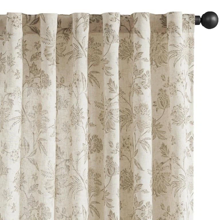 Floral Print Linen-Blend Curtain