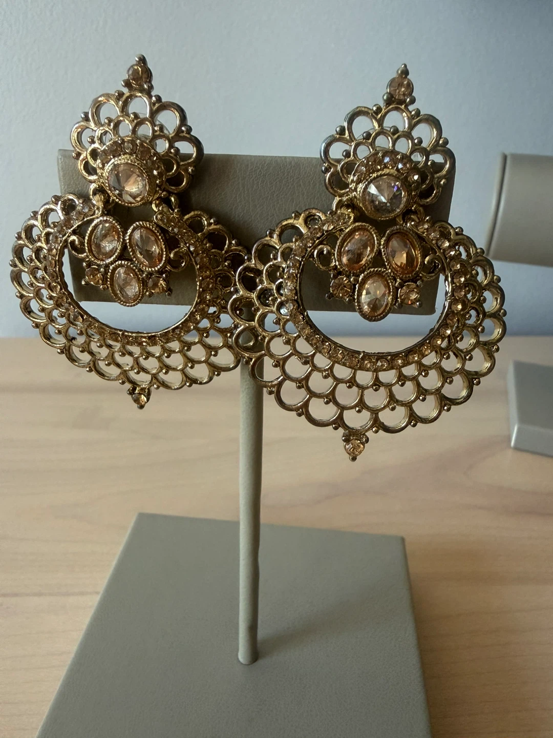 Gold Tone Ornate Dangle Earrings
