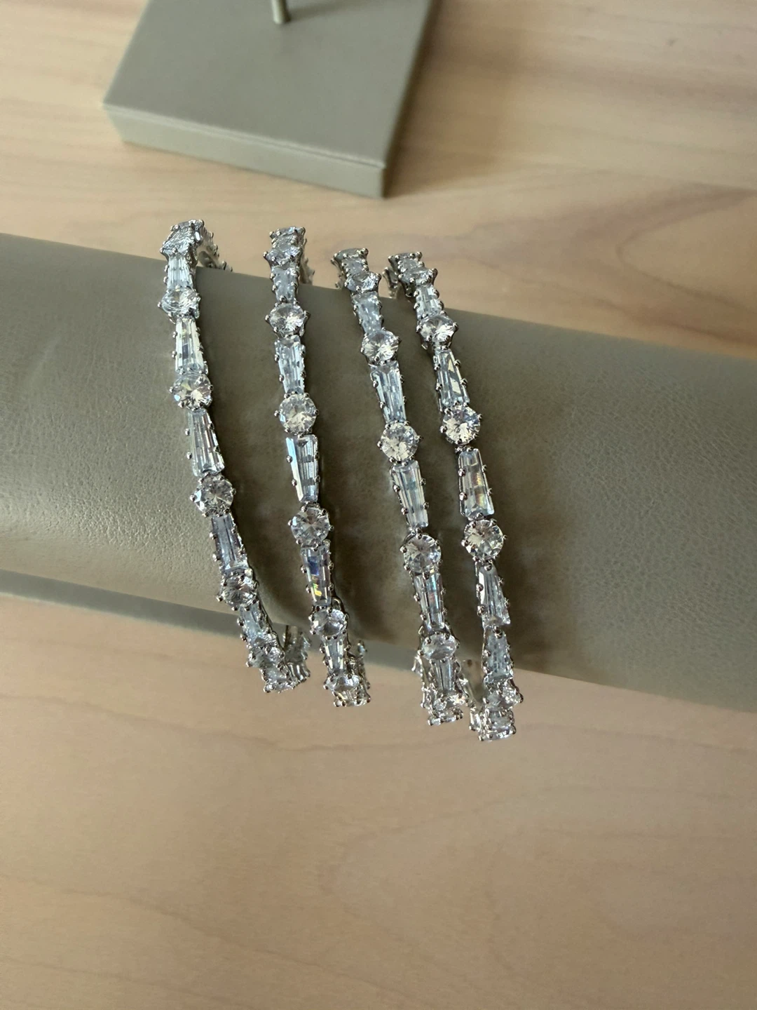 Crystal and Baguette Stone Bangle Bracelets