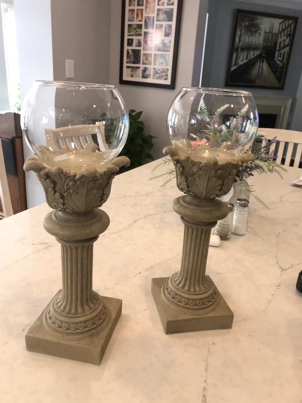 Set of Two Decorative Pedestal Candle Holders