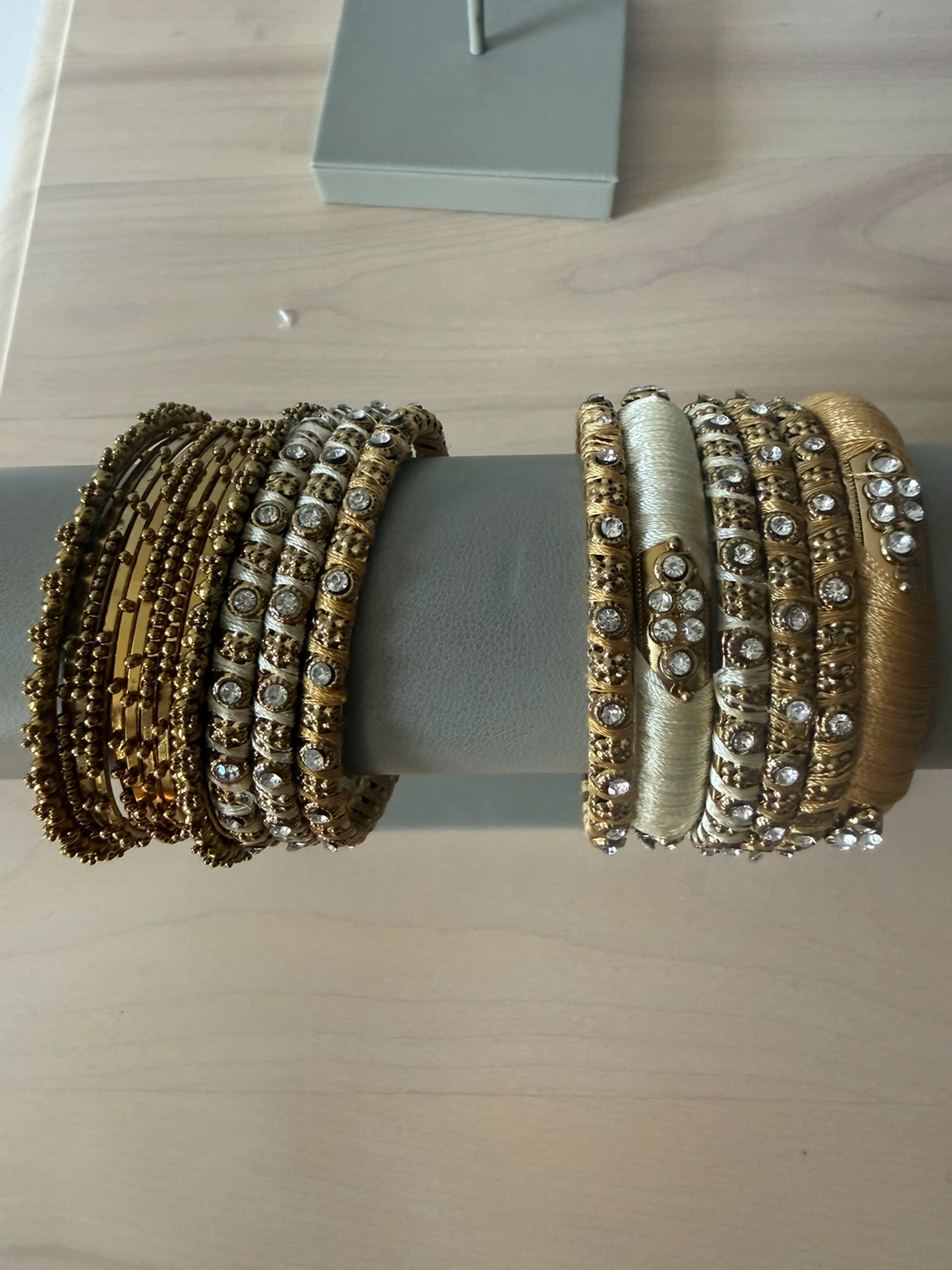 Set of Decorative Gold and Cream Bangles