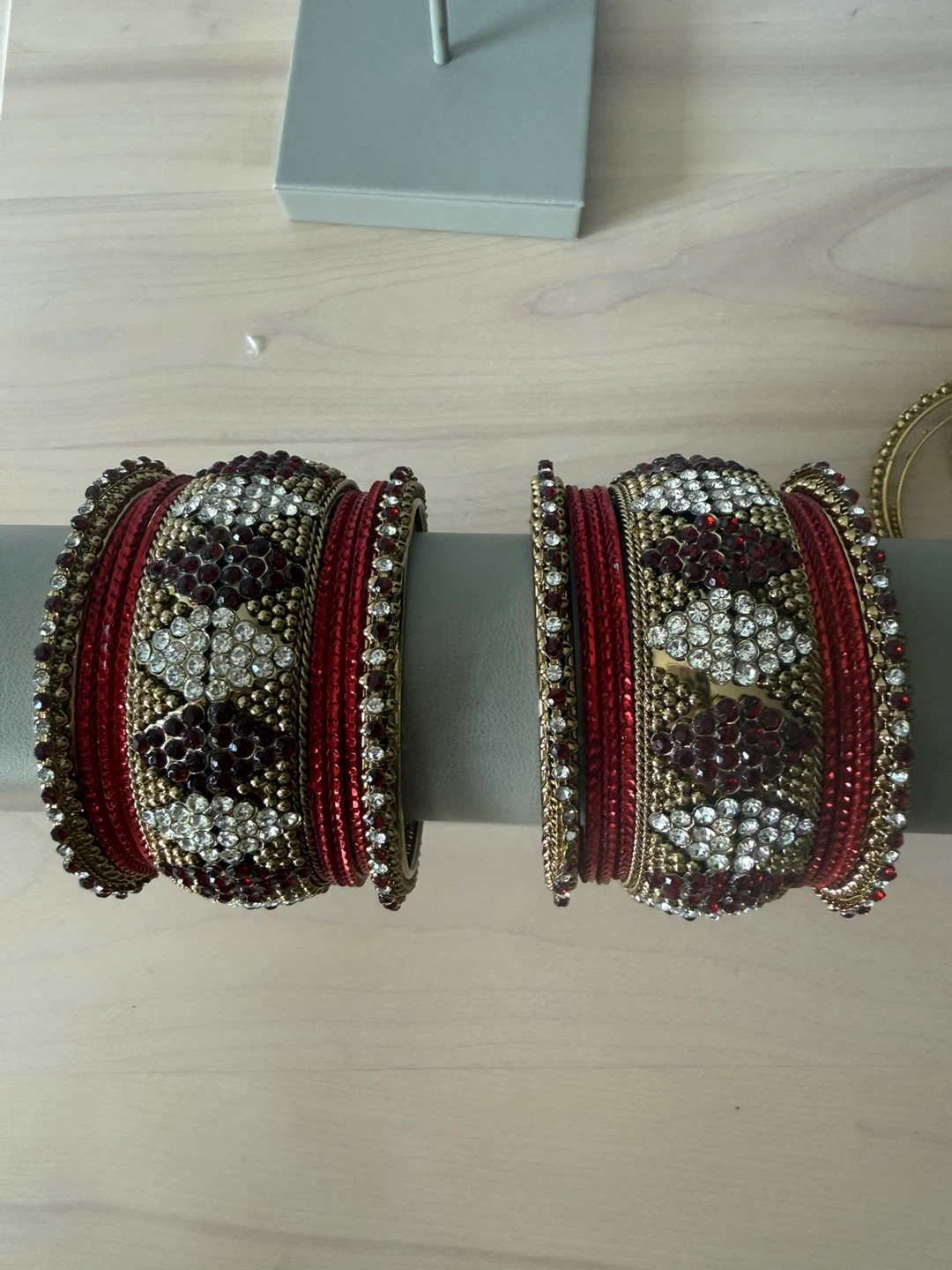Red and Gold Embellished Bangle Set