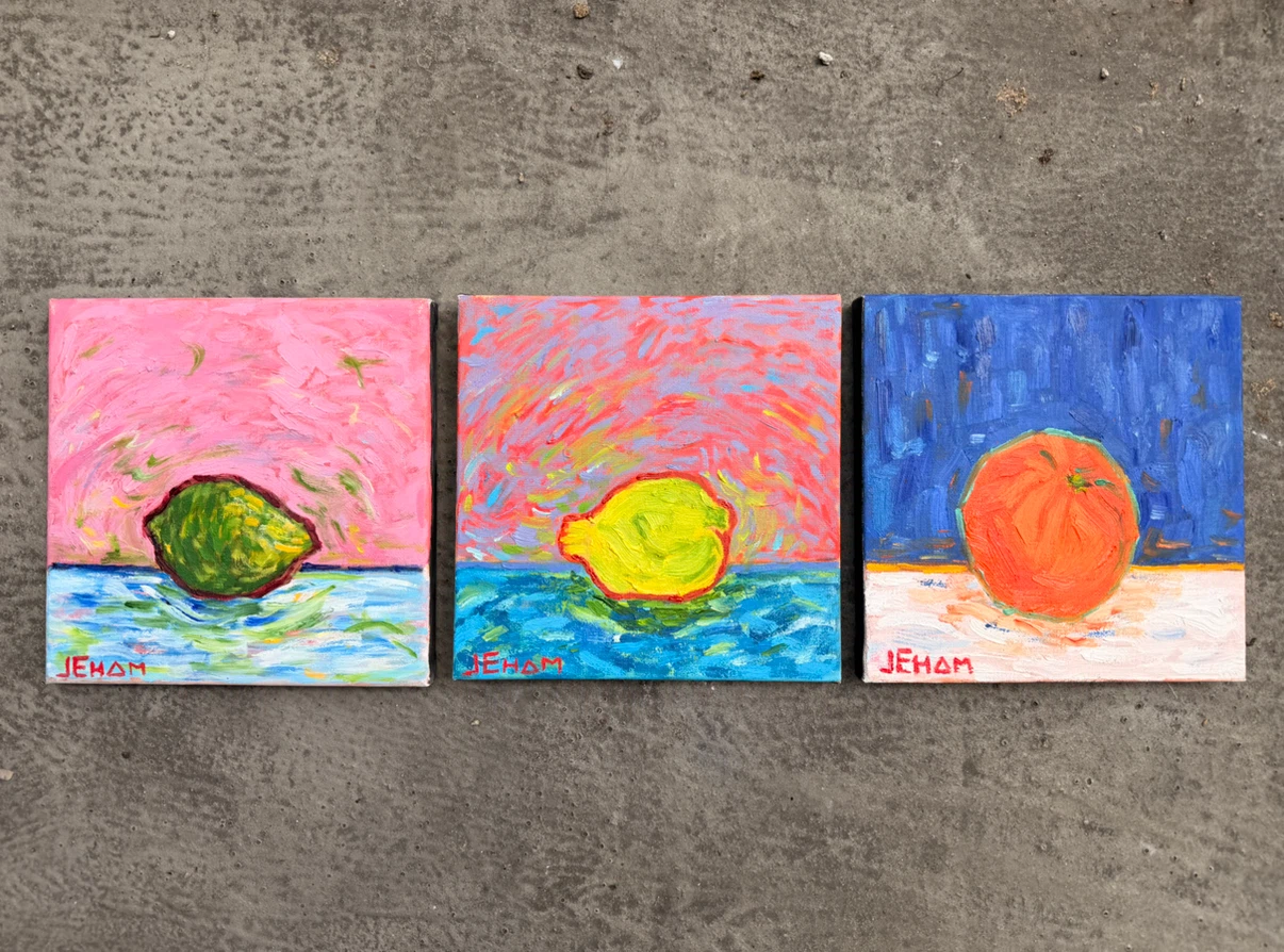 Set of 3 Fruit Original Oil Paintings 8x8