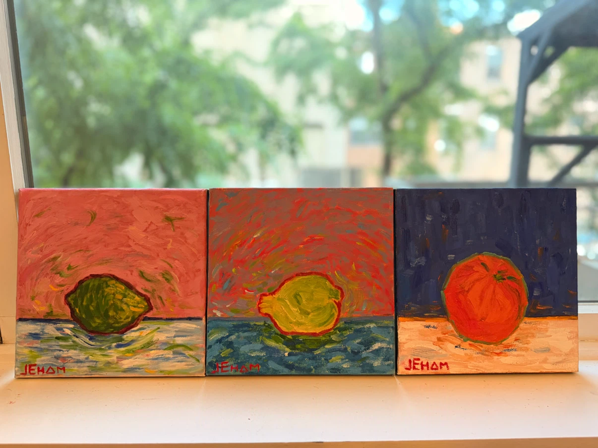 Set of 3 Fruit Original Oil Paintings 8x8 - photo 2