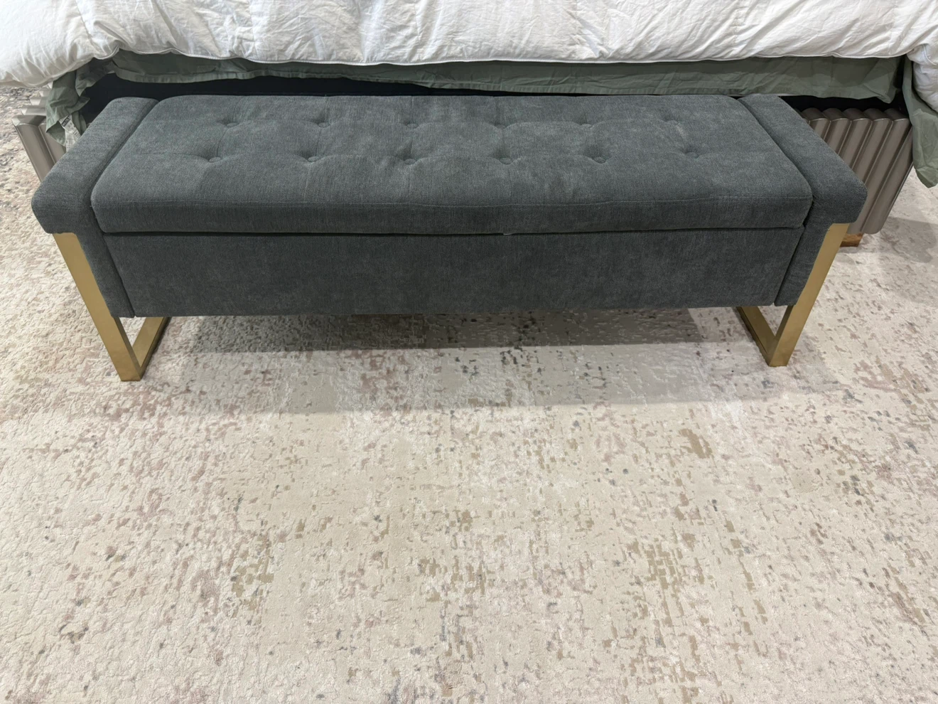 Modern Upholstered Storage Bench – Grey & Gold - photo 2