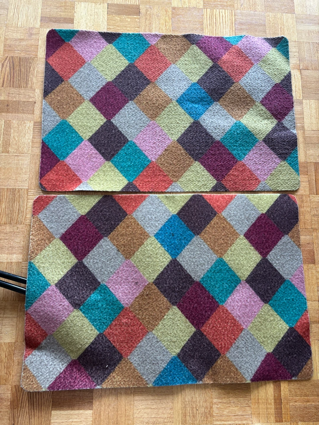 Two Multicoloured Diamond Pattern Mats