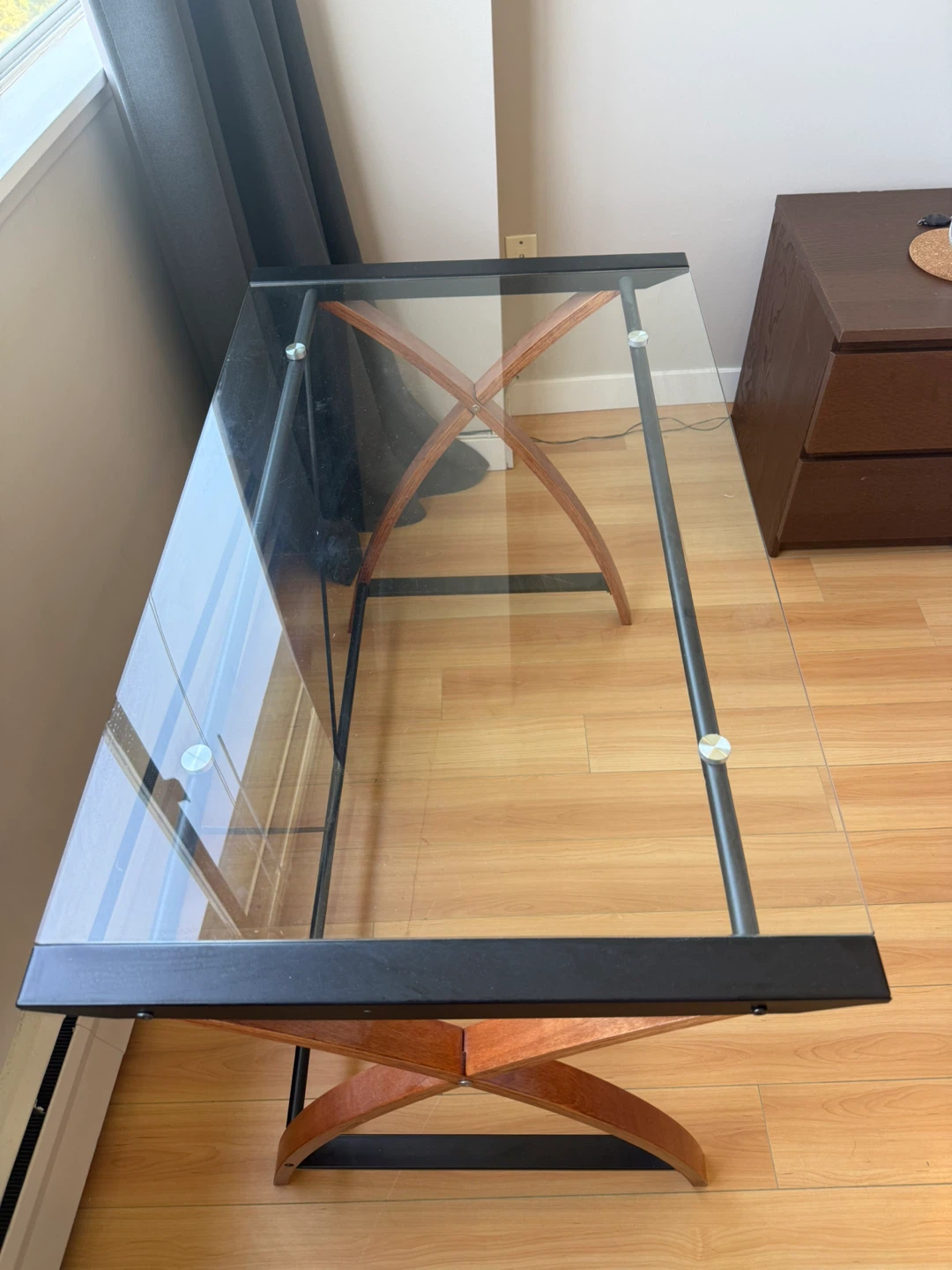 Glass and Wood X-Frame Desk
