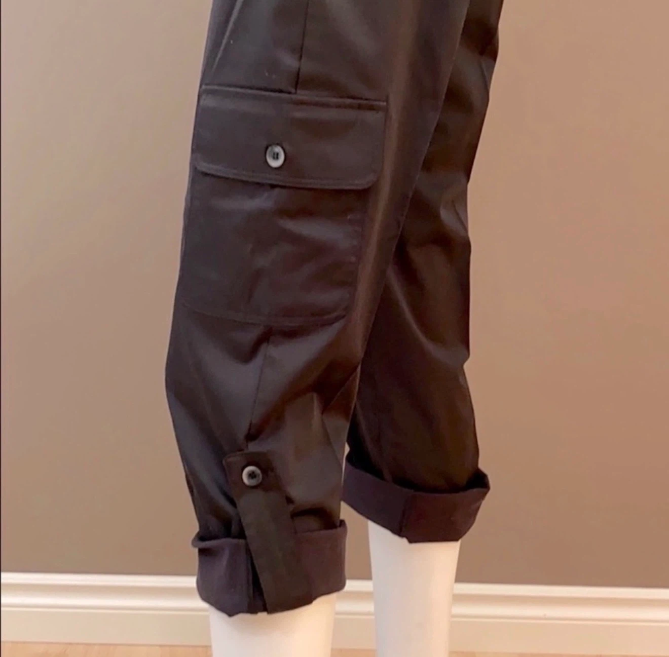 Melanie Lyne Black Sateen Cargo Capri Pants (Multi Length)