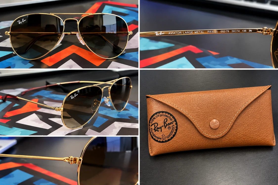 Ray-Ban RB3025 Aviator Large Metal Sunglasses - Gold/B-15 Brown