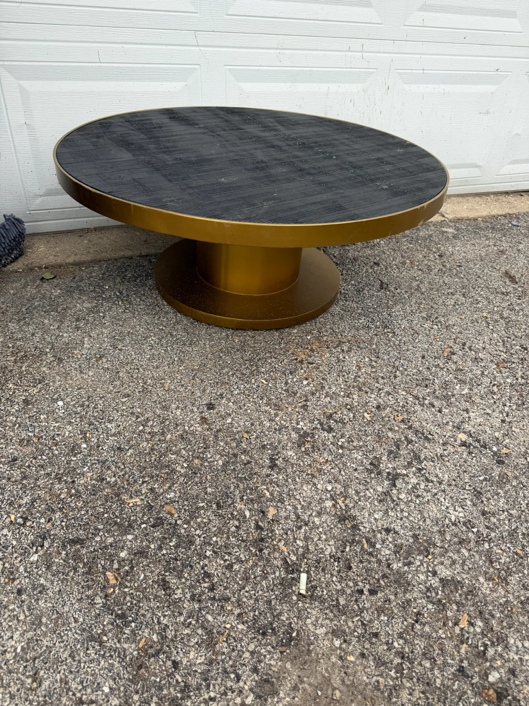Round Coffee Table with Black Top and Gold Base