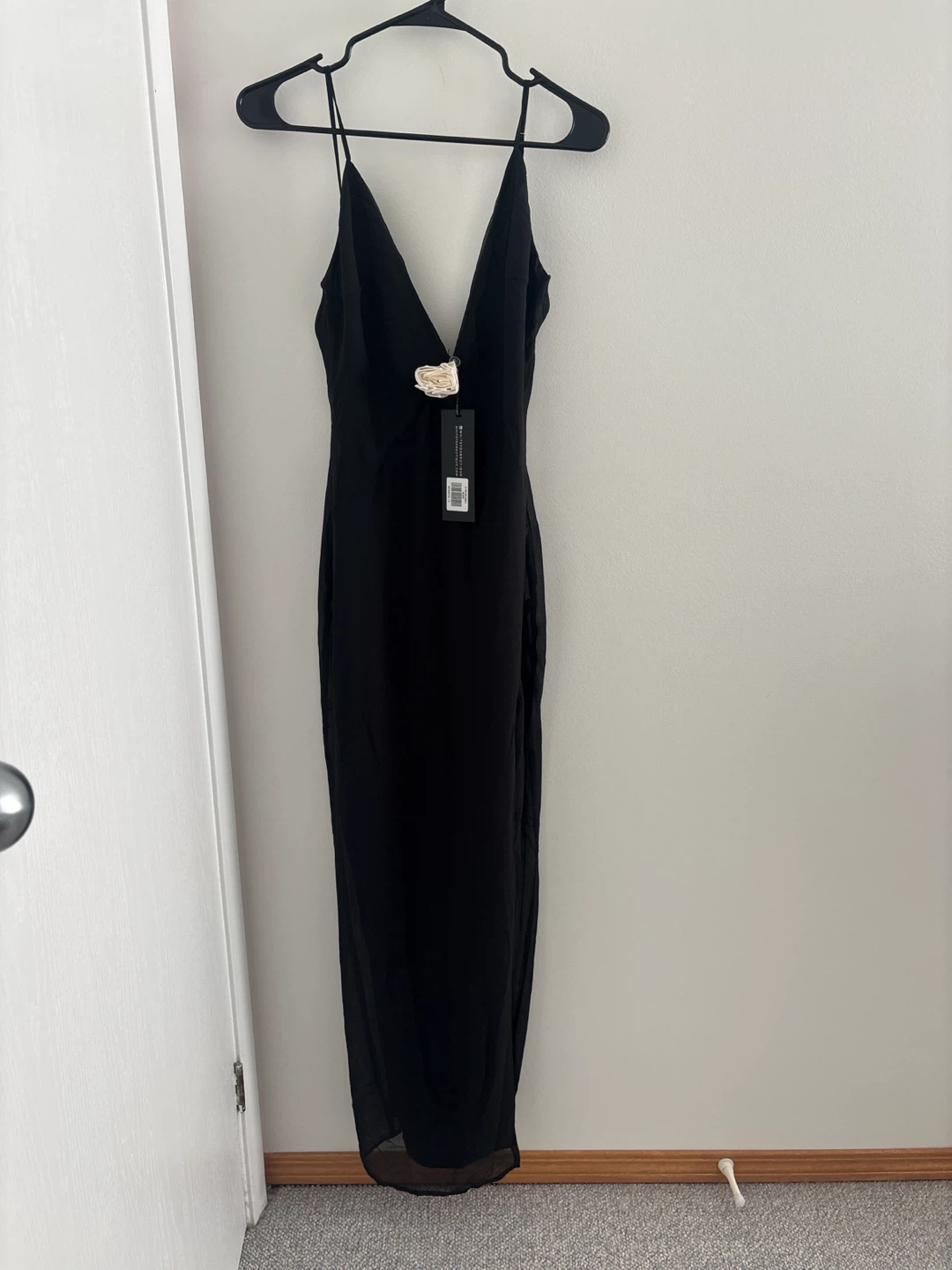 Black Maxi Dress with Floral Detail - photo 2
