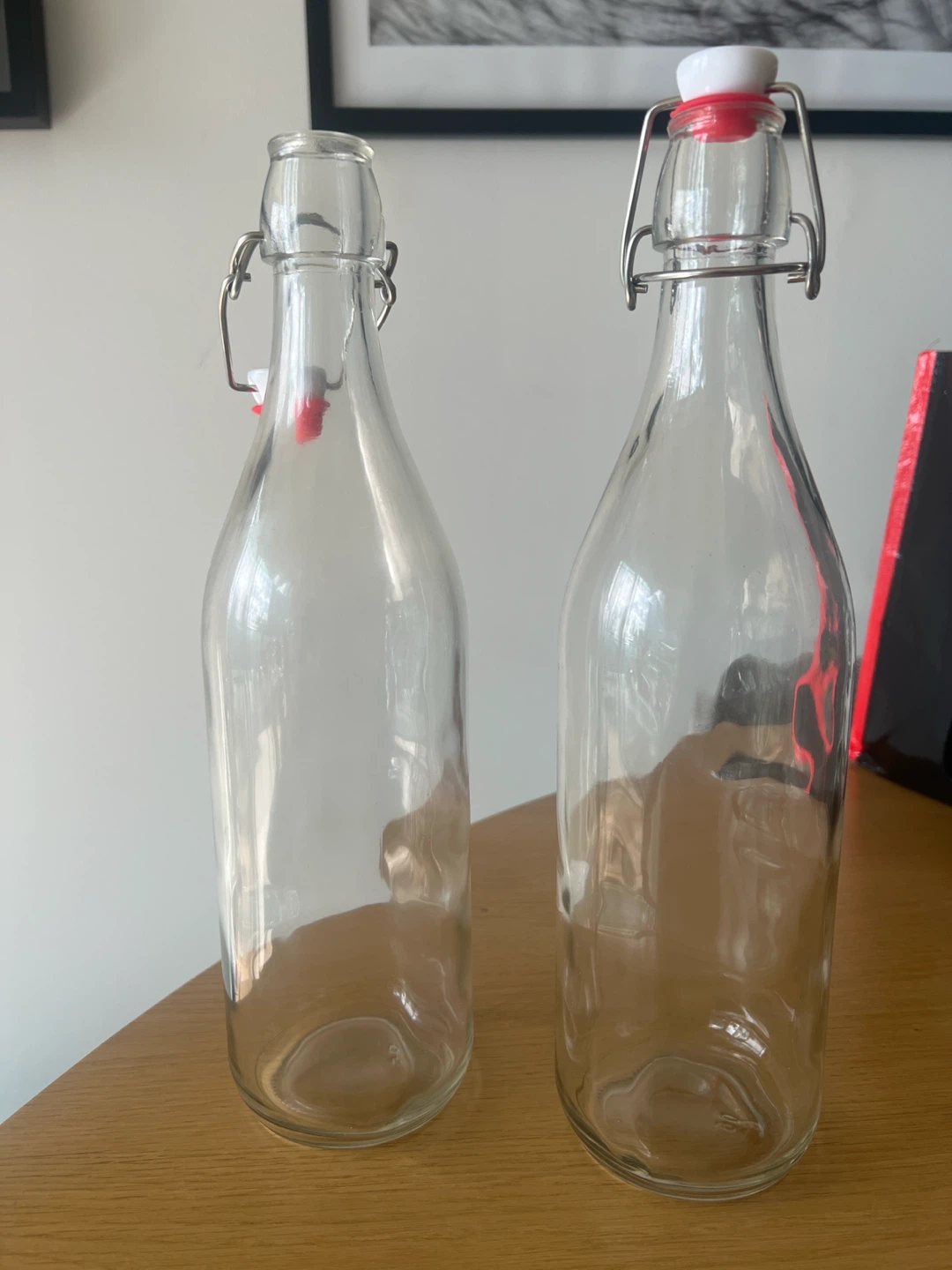 1 litre Glass bottles x2