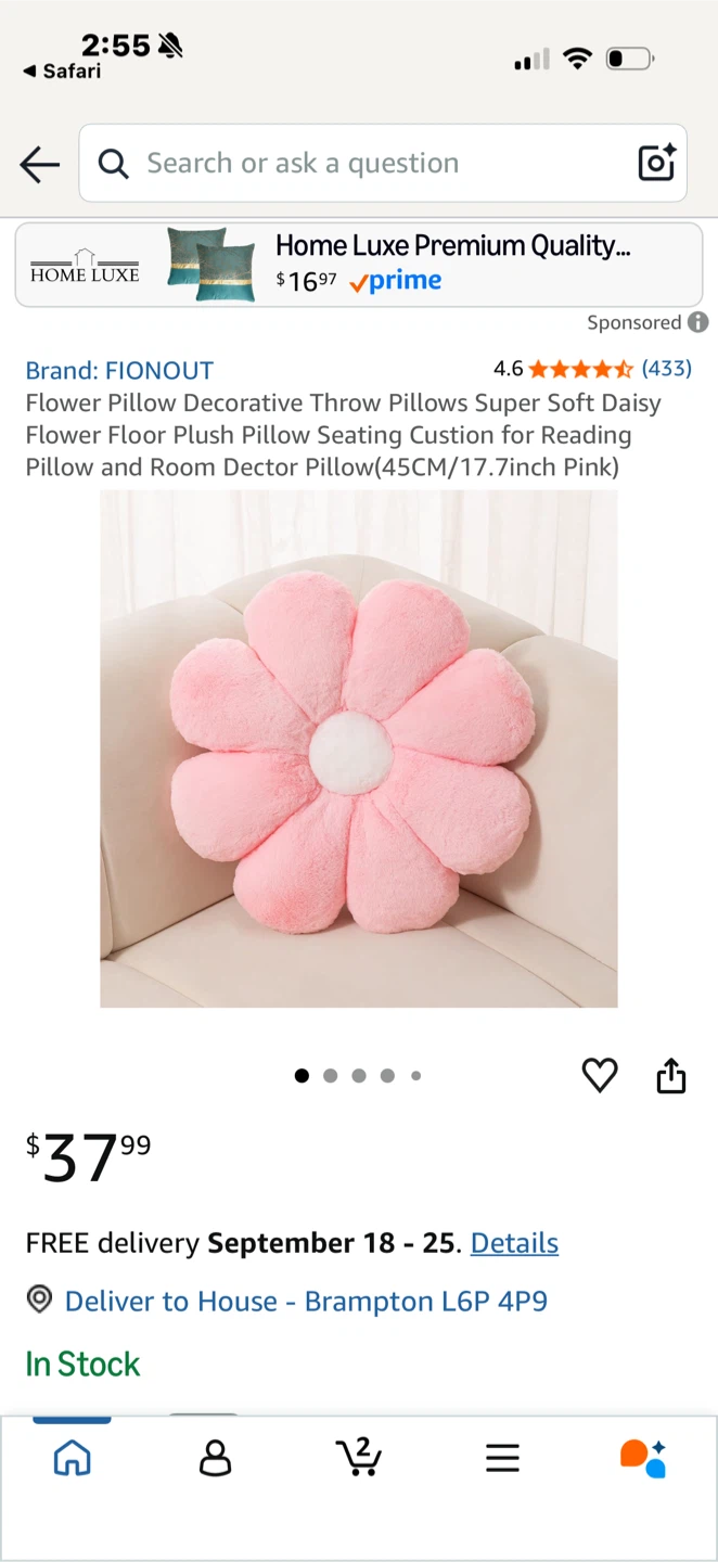 FIONOUT Pink Flower Decorative Throw Pillow - photo 2