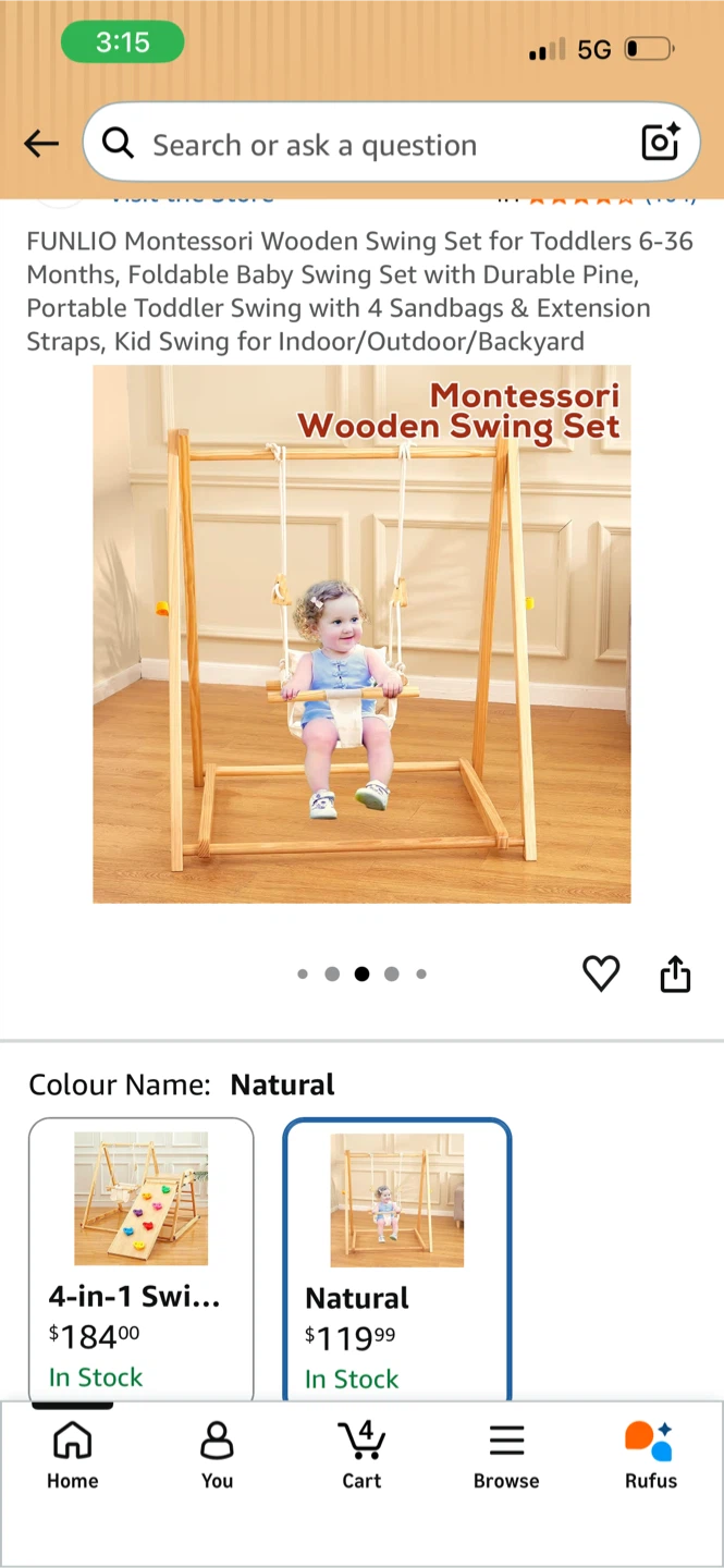 Brand new FUNLIO Montessori Wooden Swing Set for Toddlers