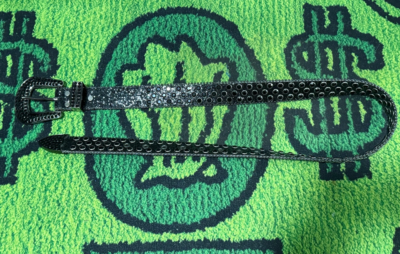 Black Rhinestone Studded Belt