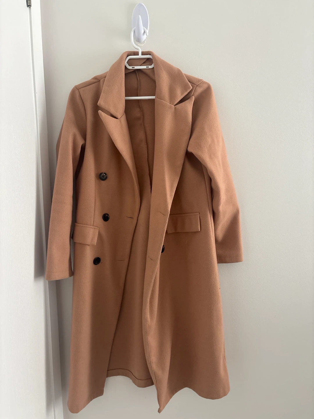 Tan Double-Breasted Wool-Blend Coat