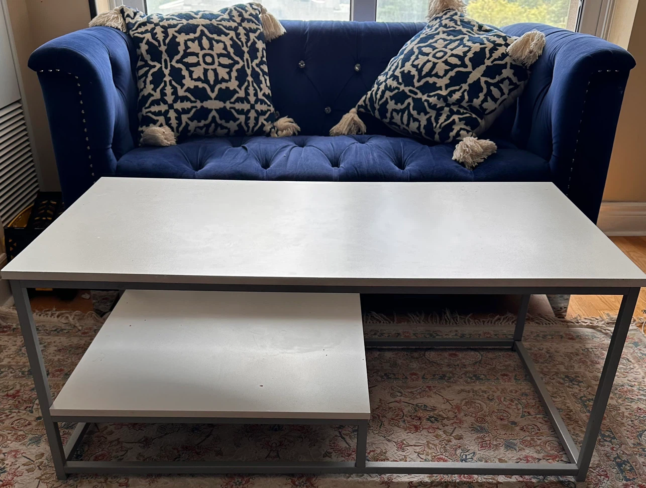 Modern White Coffee Table with Lower Shelf