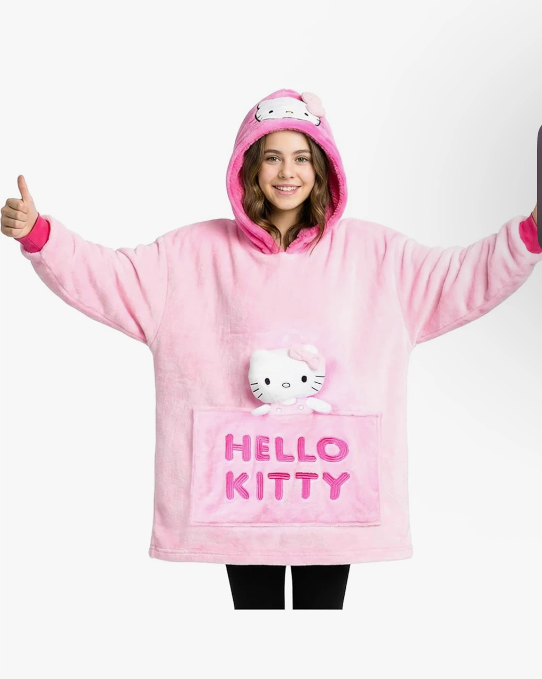Cute hello kitty blanket hoodie with plush toy attached