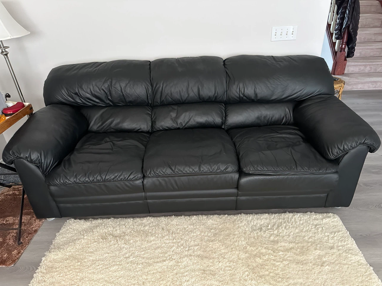 Black Leather Three-Seater Sofa - photo 2