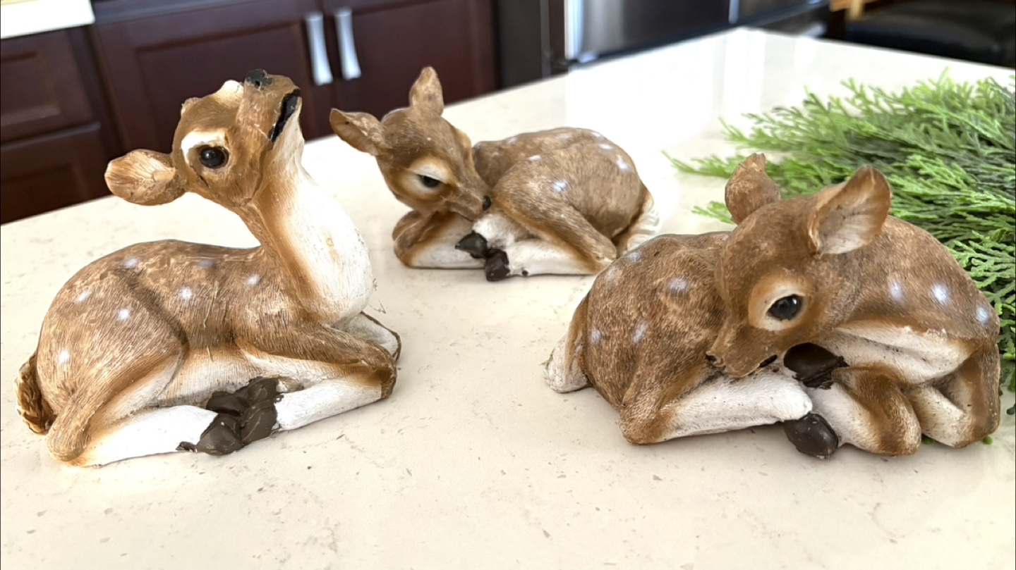 Set of 3 Resin Fawn Figurines