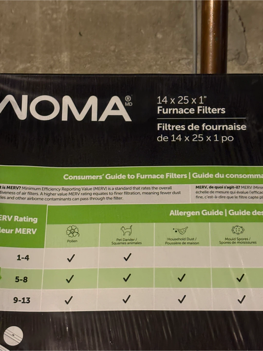 NOMA Furnace Filter 14x25x1