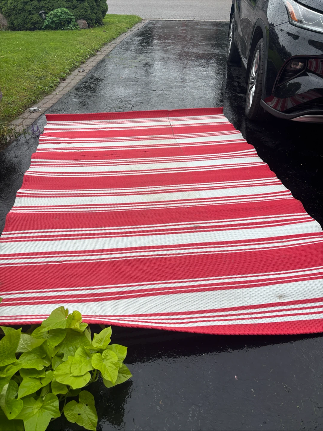 Red and White Striped Outdoor Rug
