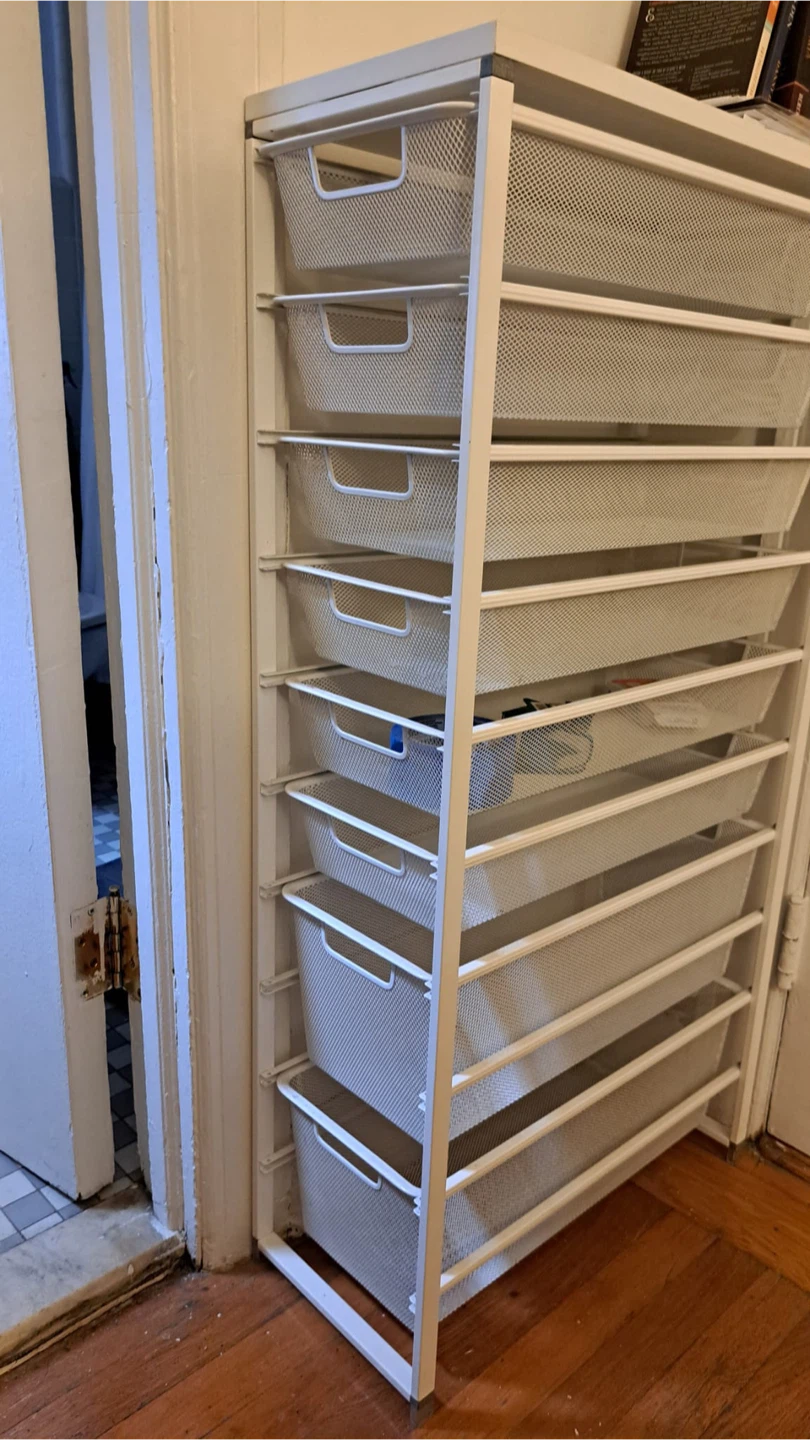 Tall White Metal Mesh Drawer Storage Unit