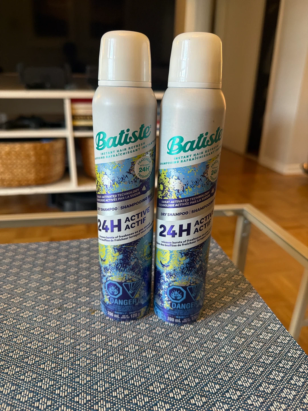 Two Batiste 24H Active Dry Shampoo cans