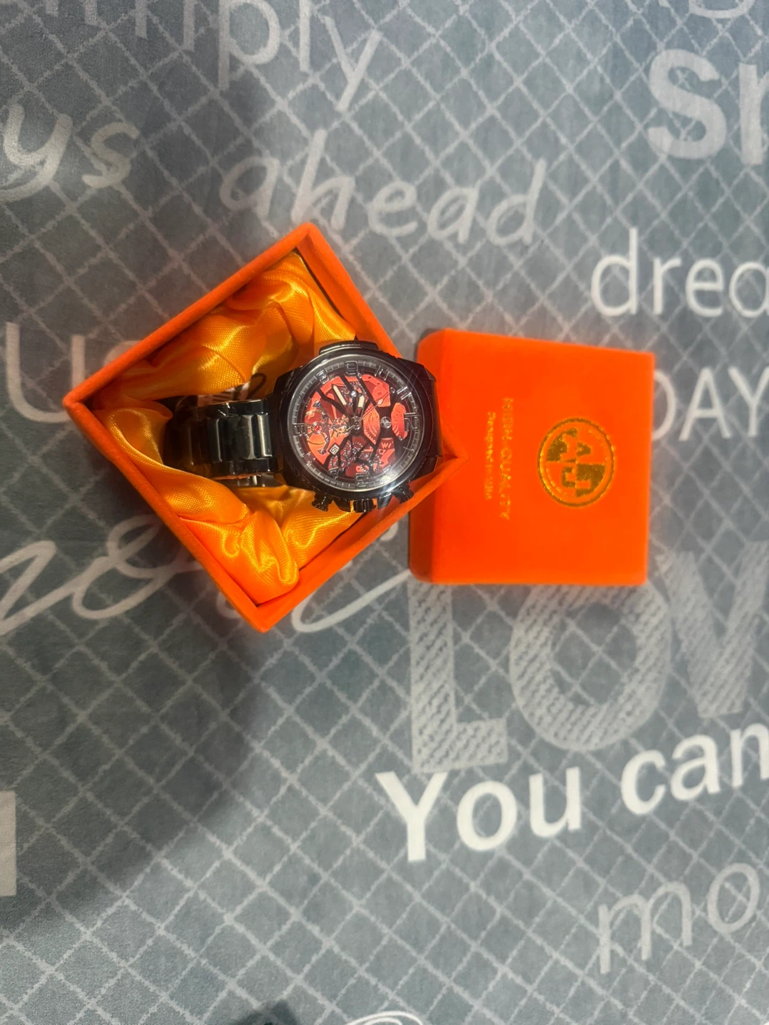 Black Men's Watch with orange Dial