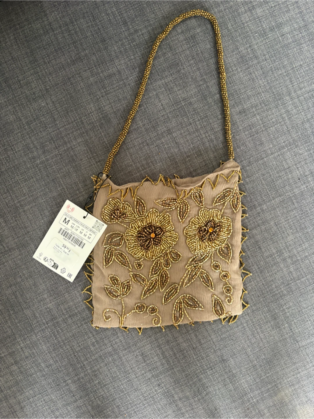 Zara Beaded Floral Handbag New