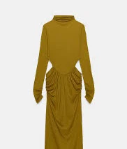 Zara Mustard Long Sleeve Cut-Out Midi Dress - photo 4