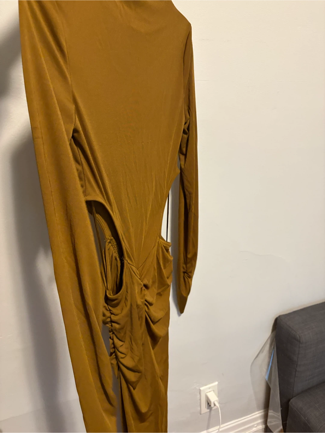 Zara Mustard Long Sleeve Cut-Out Midi Dress - photo 5