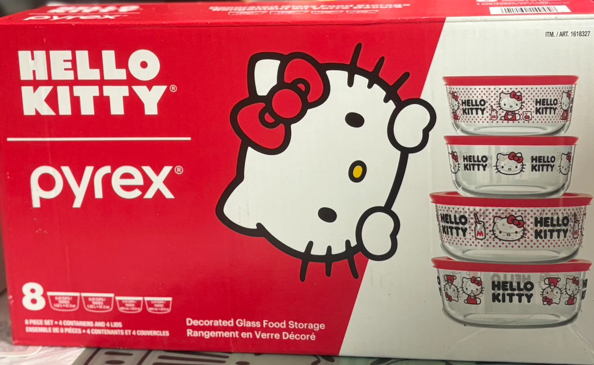 Brand New Hello Kitty Pyrex 8-Piece Glass Food Storage Set
