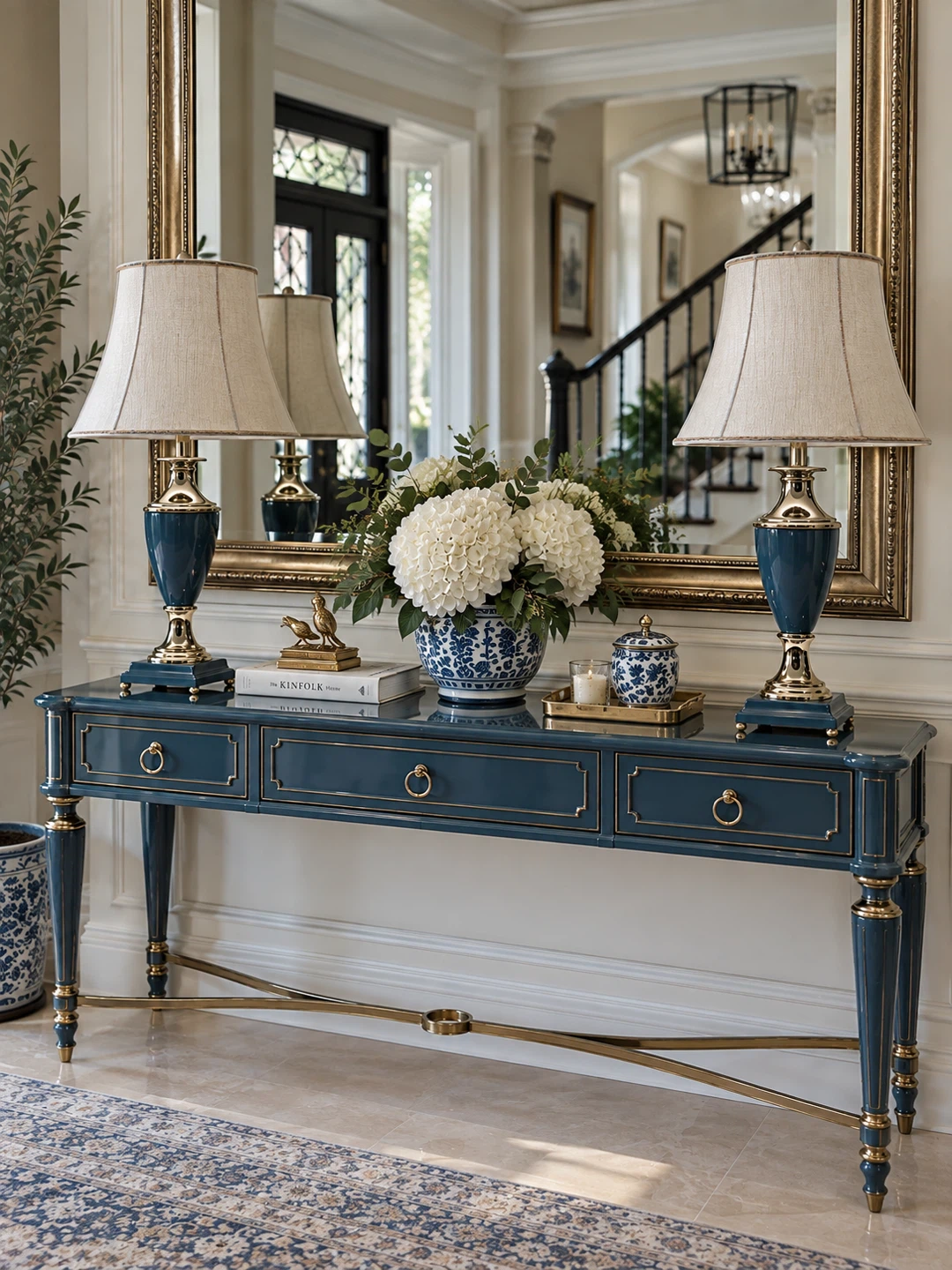Pair of Blue and Gold Table Lamps. Each