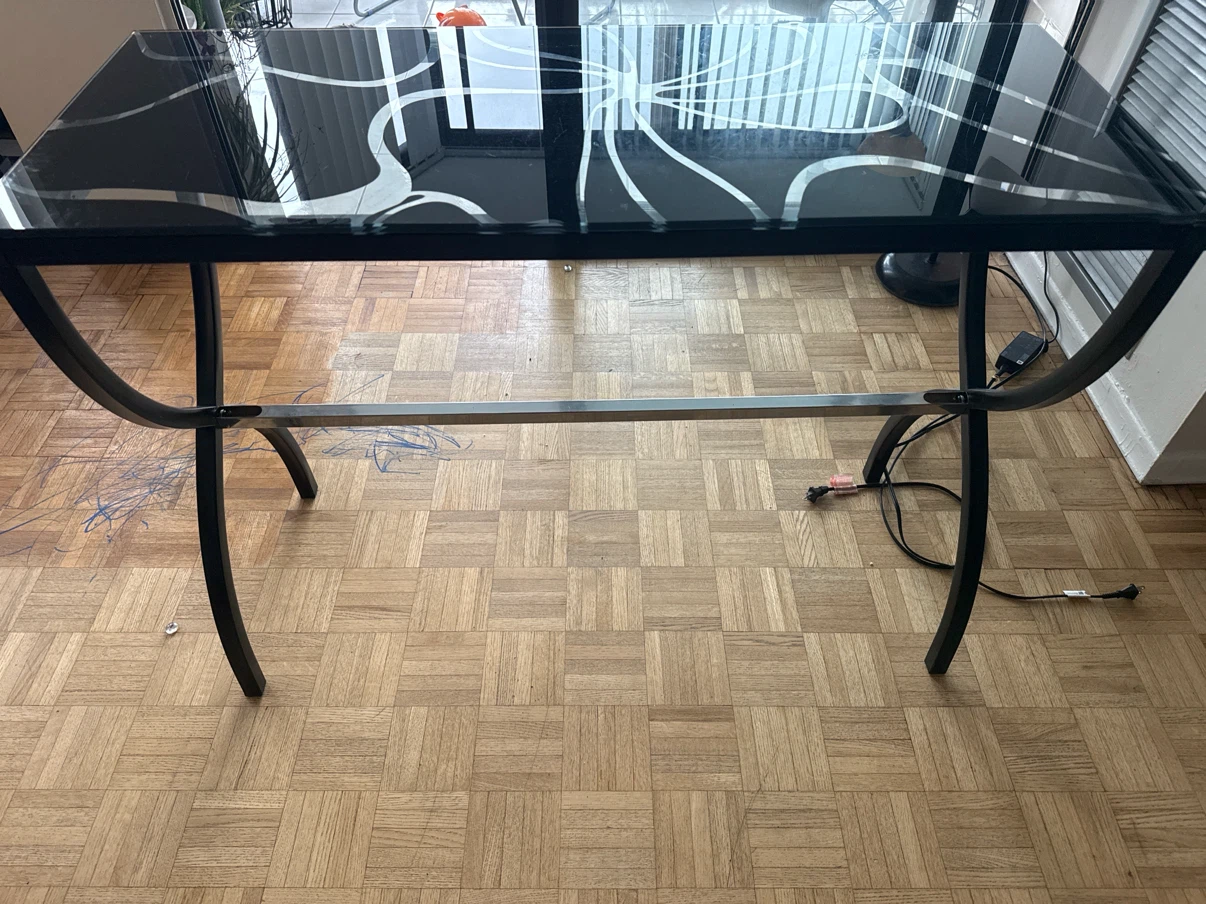 Modern black glass console table with floral design - photo 2