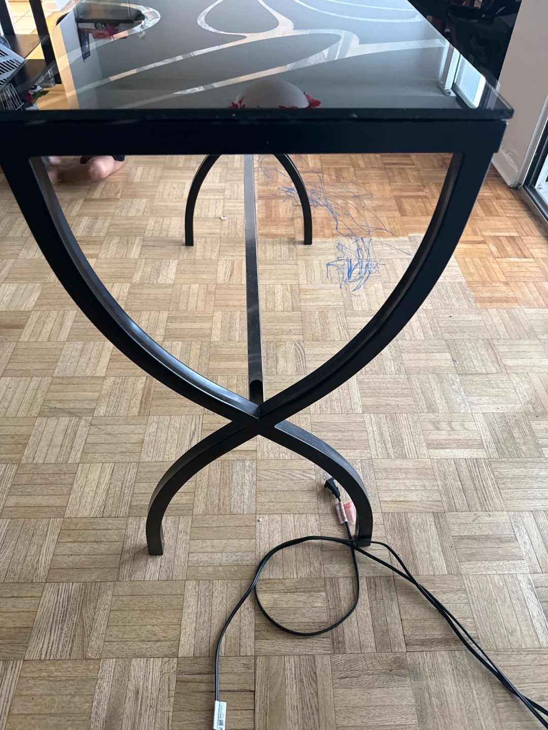 Modern black glass console table with floral design - photo 3