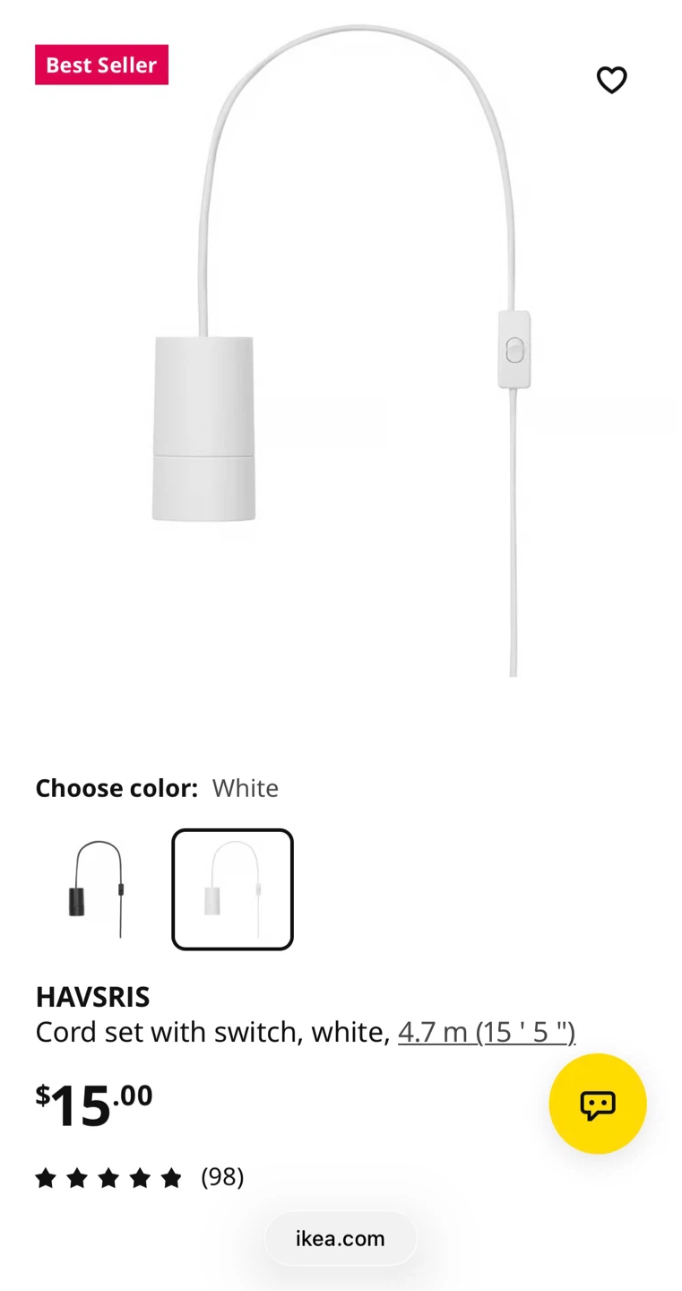 2 x IKEA HAVSRIS cord set with switch, white